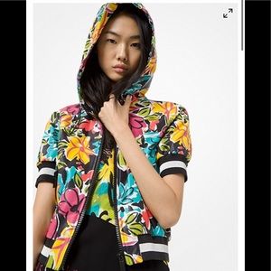 MICHAEL KORS COLLECTION
Floral Plongé Leather Short-Sleeve Track Jacket